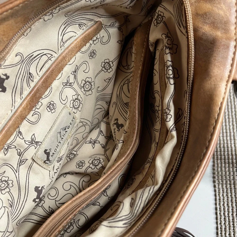 Montana West Western Hobo Shoulder Bag Tan Embroidered Cutout Concho Turquoise